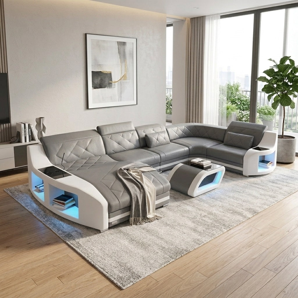 LED Sectional Sofa With Leather Upholstery / Ruchi 