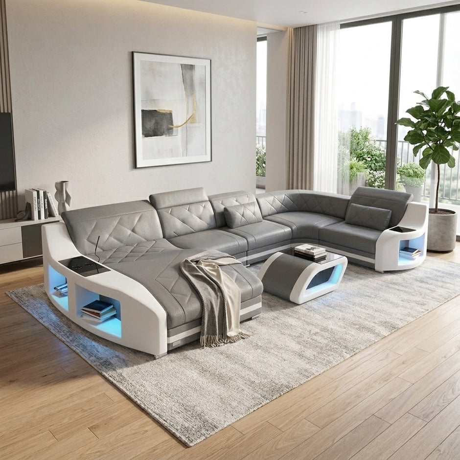 LED Sectional Sofa With Leather Upholstery / Ruchi 