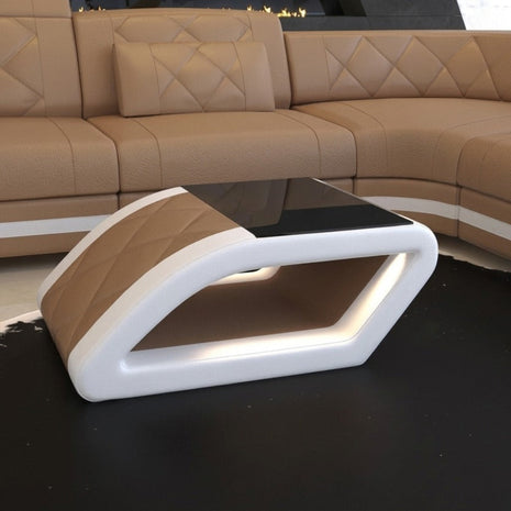 LED Coffee Table With Leather Upholstery / Ruchi