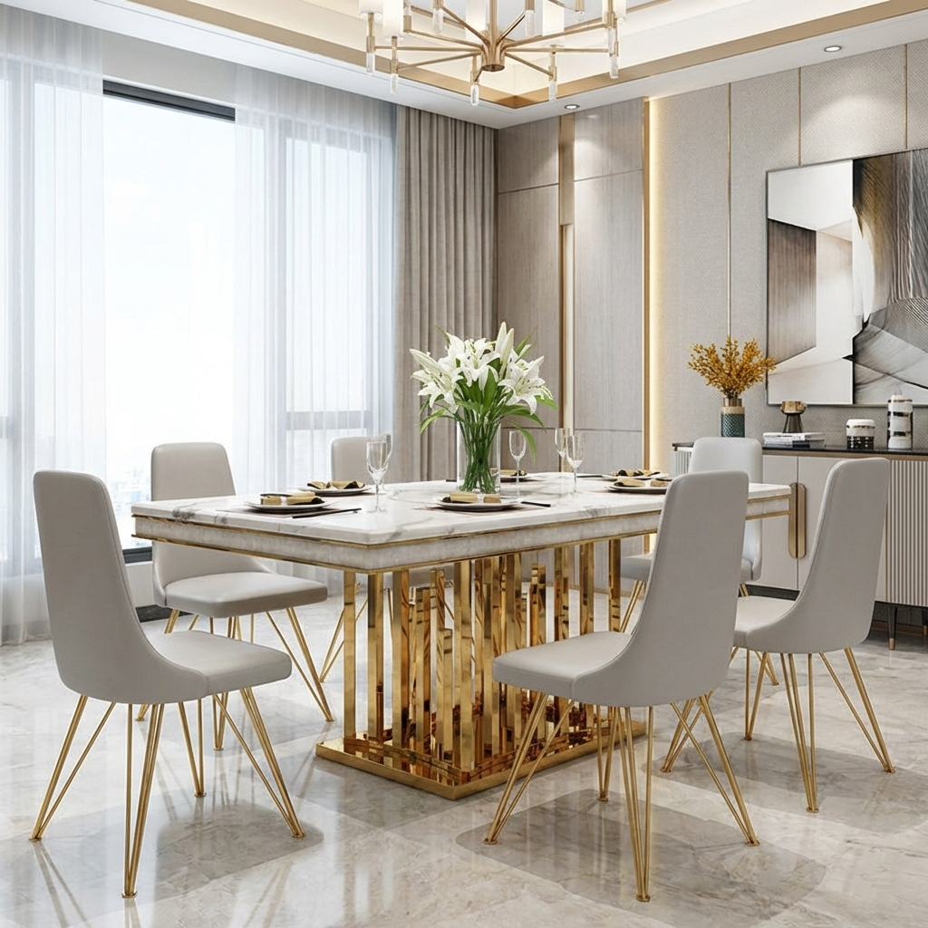 Marble Dining Table Set For 6