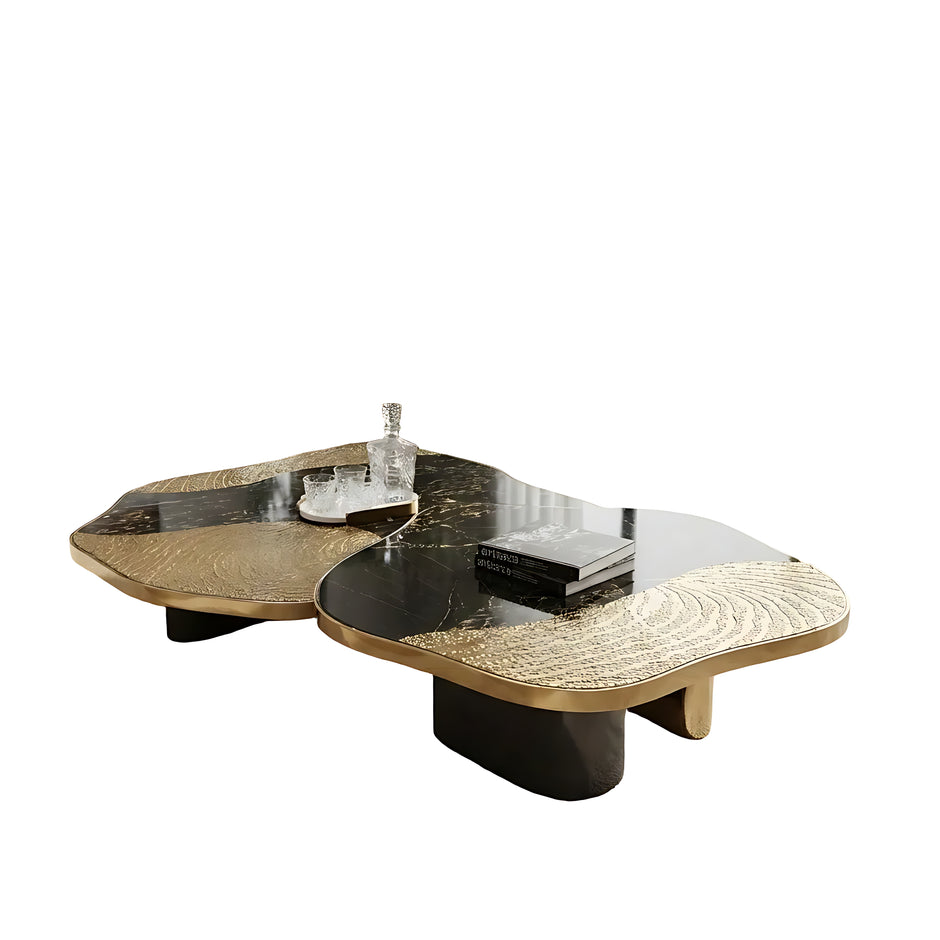 Contemporary Marble And Metal Coffee Table Set / Ruchi