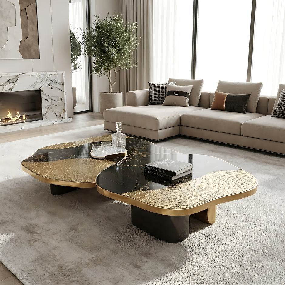 Contemporary Marble And Metal Coffee Table Set / Ruchi