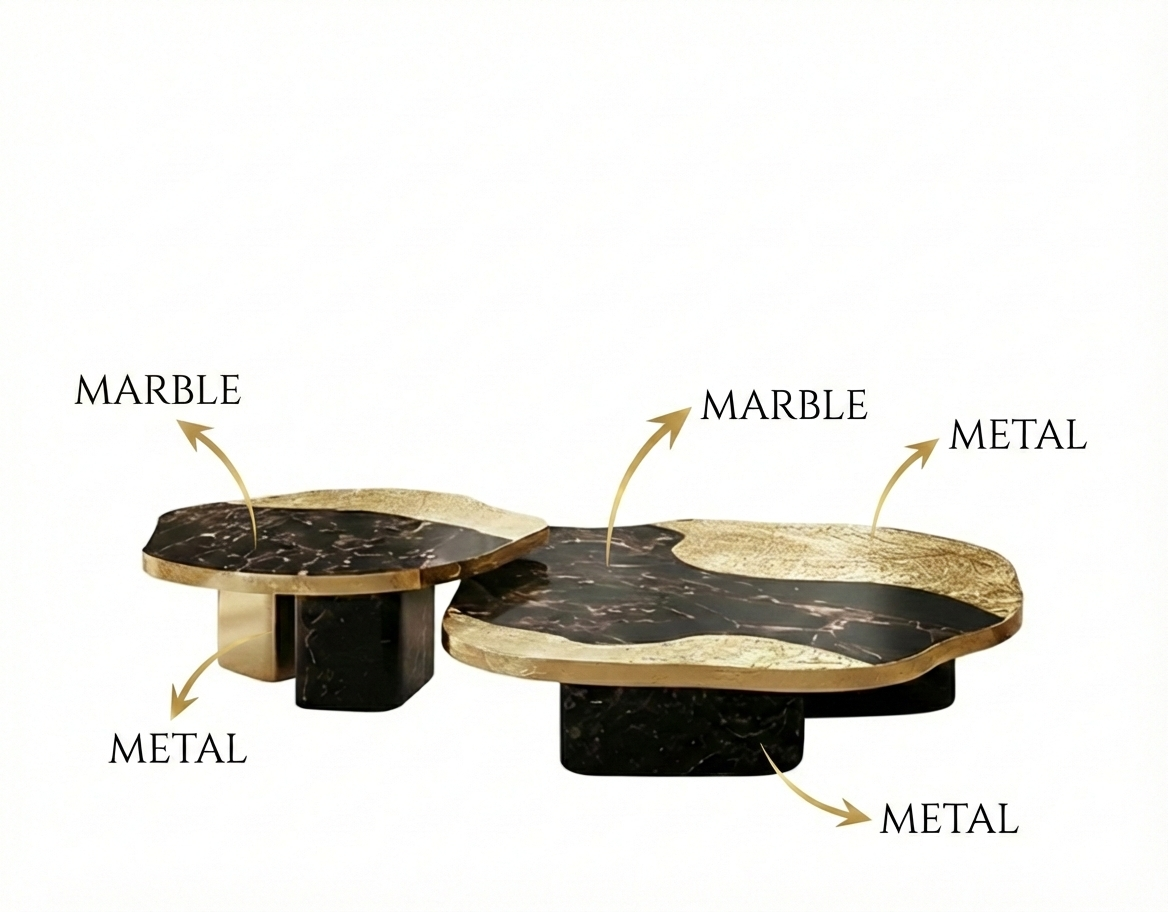 Contemporary Marble And Metal Coffee Table Set / Ruchi 