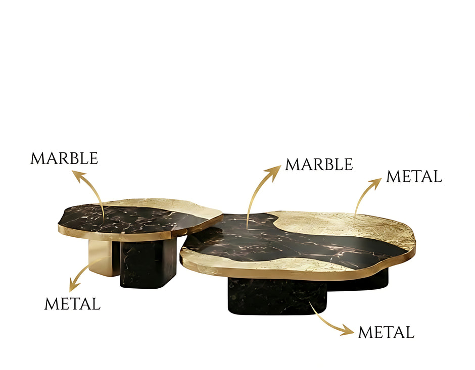 Contemporary Marble And Metal Coffee Table Set / Ruchi