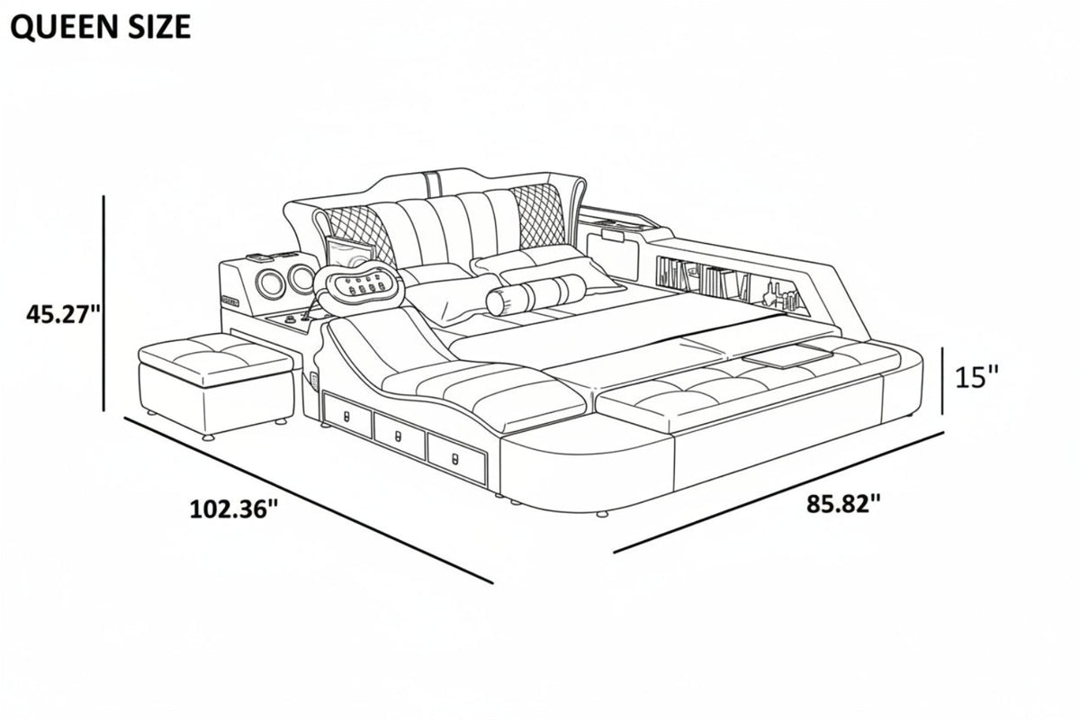 Multifunctional Smart Leather Bed With Massager