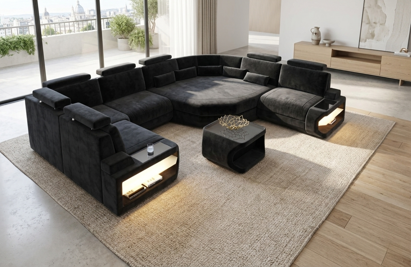 U-shaped LED Fabric Sectional Sofa / Ruchi