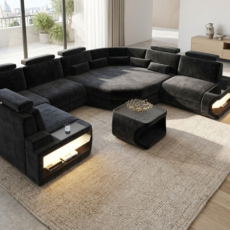 U-shaped LED Fabric Sectional Sofa / Ruchi