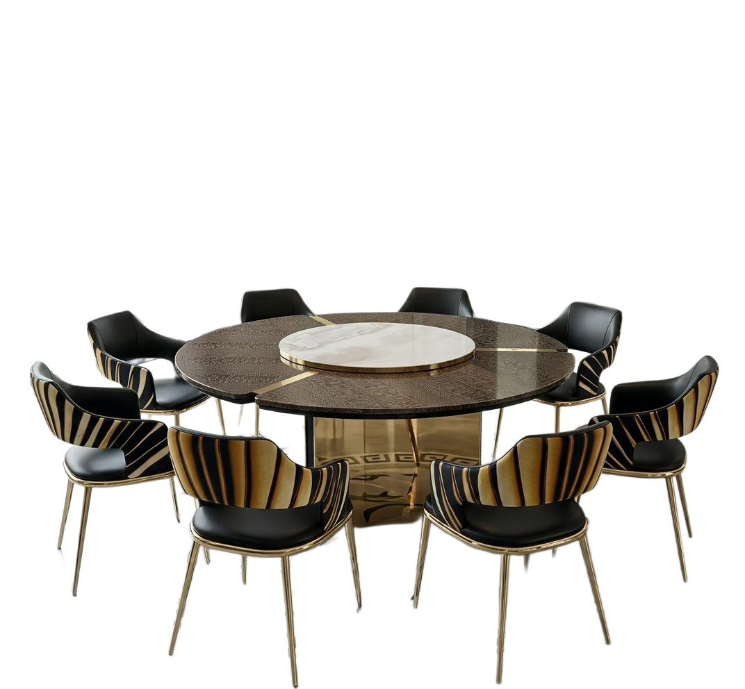 Shiny Wooden Top Round Dining Table Set