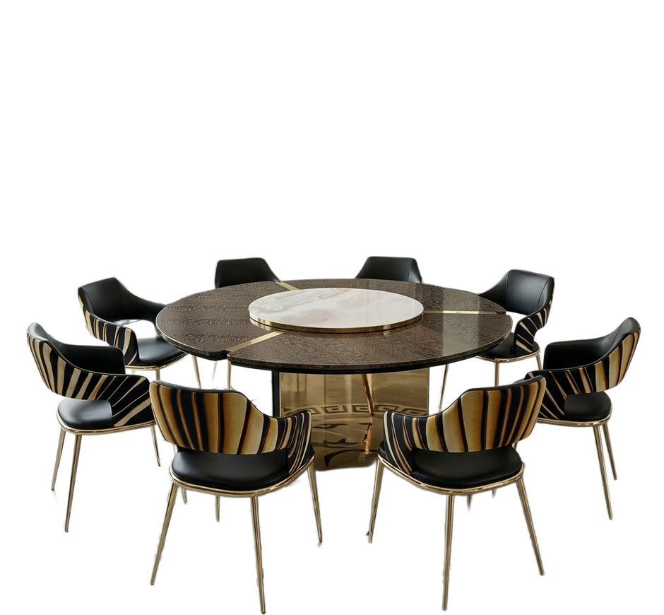 Shiny Wooden Top Round Dining Table Set