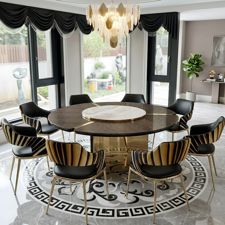 Shiny Wooden Top Round Dining Table Set / Ruchi