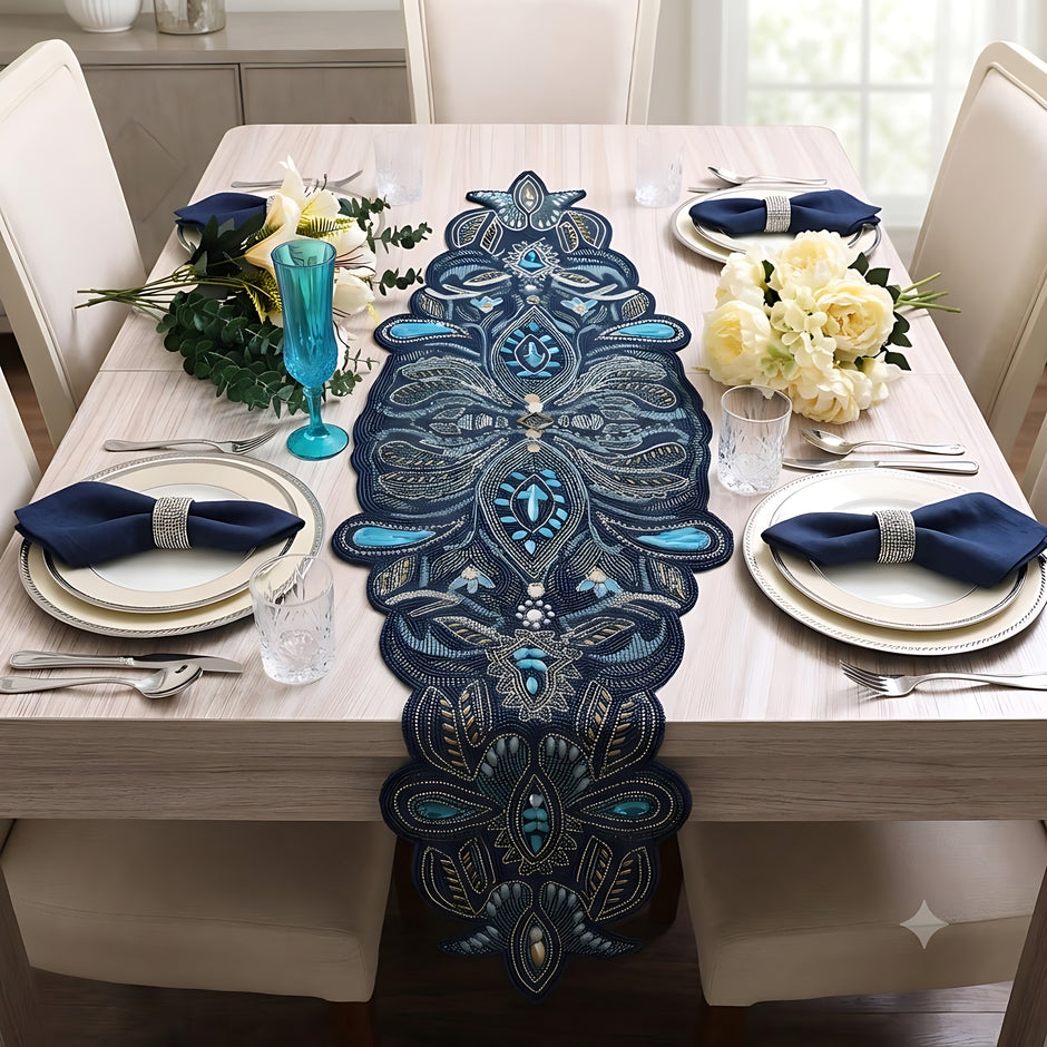 Layered Gemstone & Beadwork Contour Table Runner / Ruchi