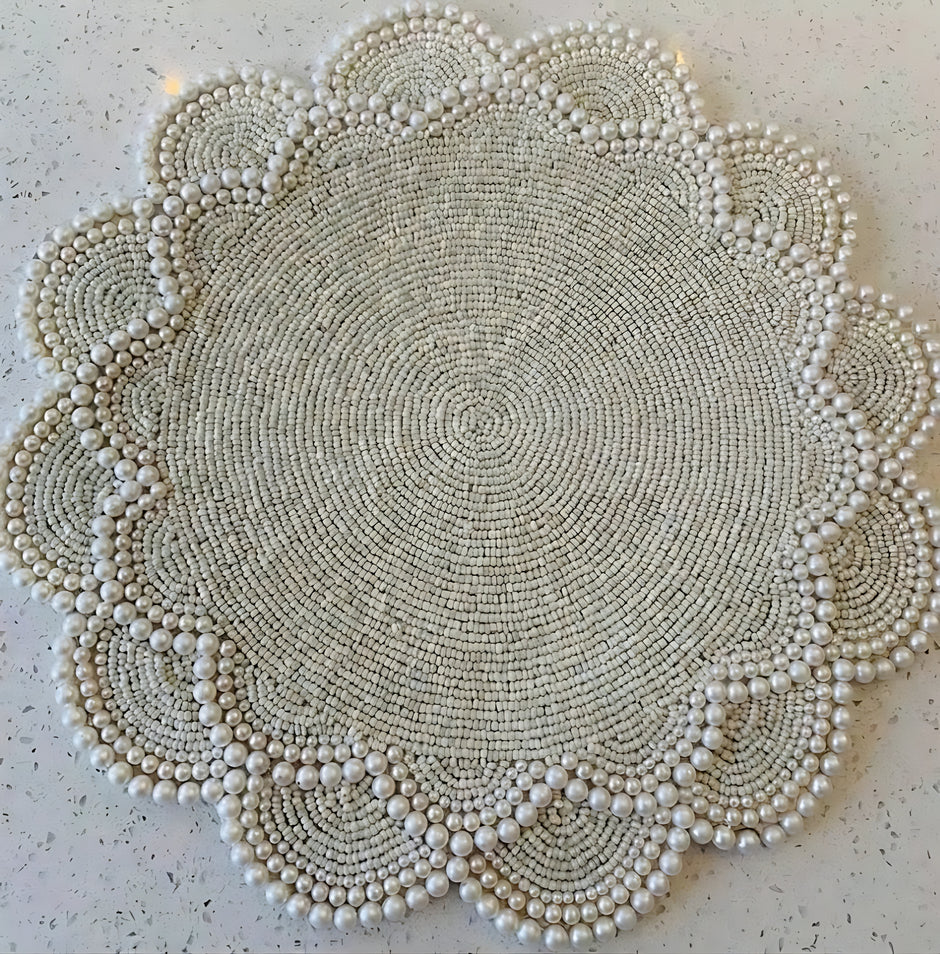 Elegant Pearl Beaded Round Placemat Set of 2 / Ruchi
