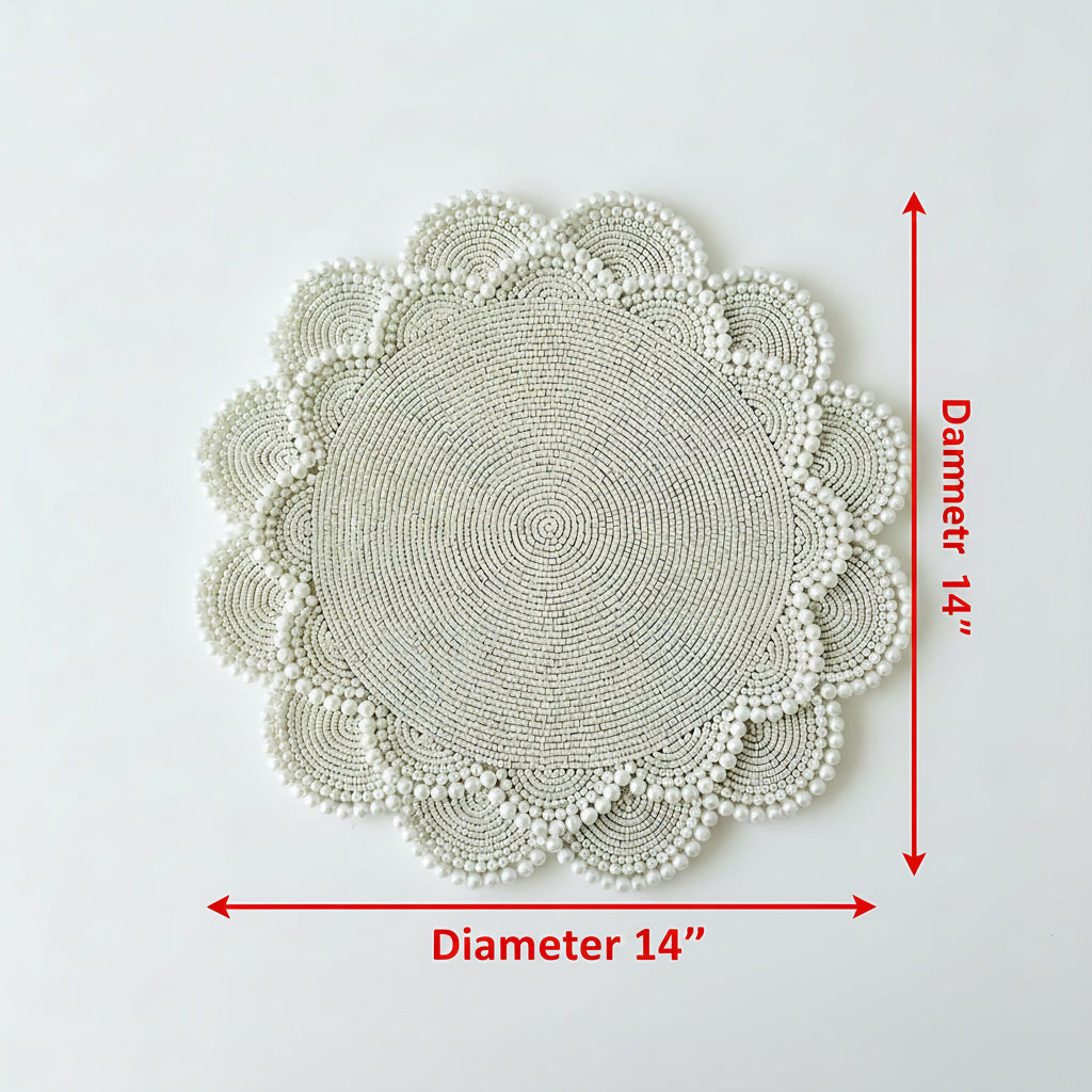 Elegant Pearl Beaded Round Placemat Set of 2