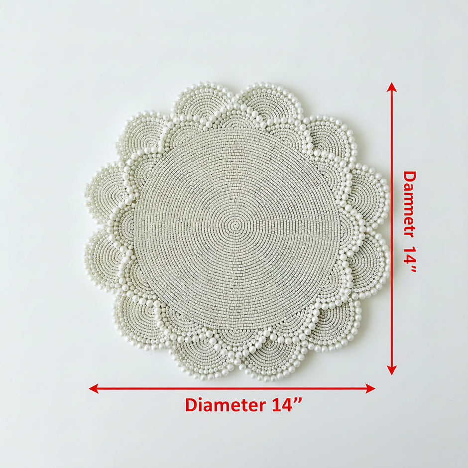 Elegant Pearl Beaded Round Placemat Set of 2