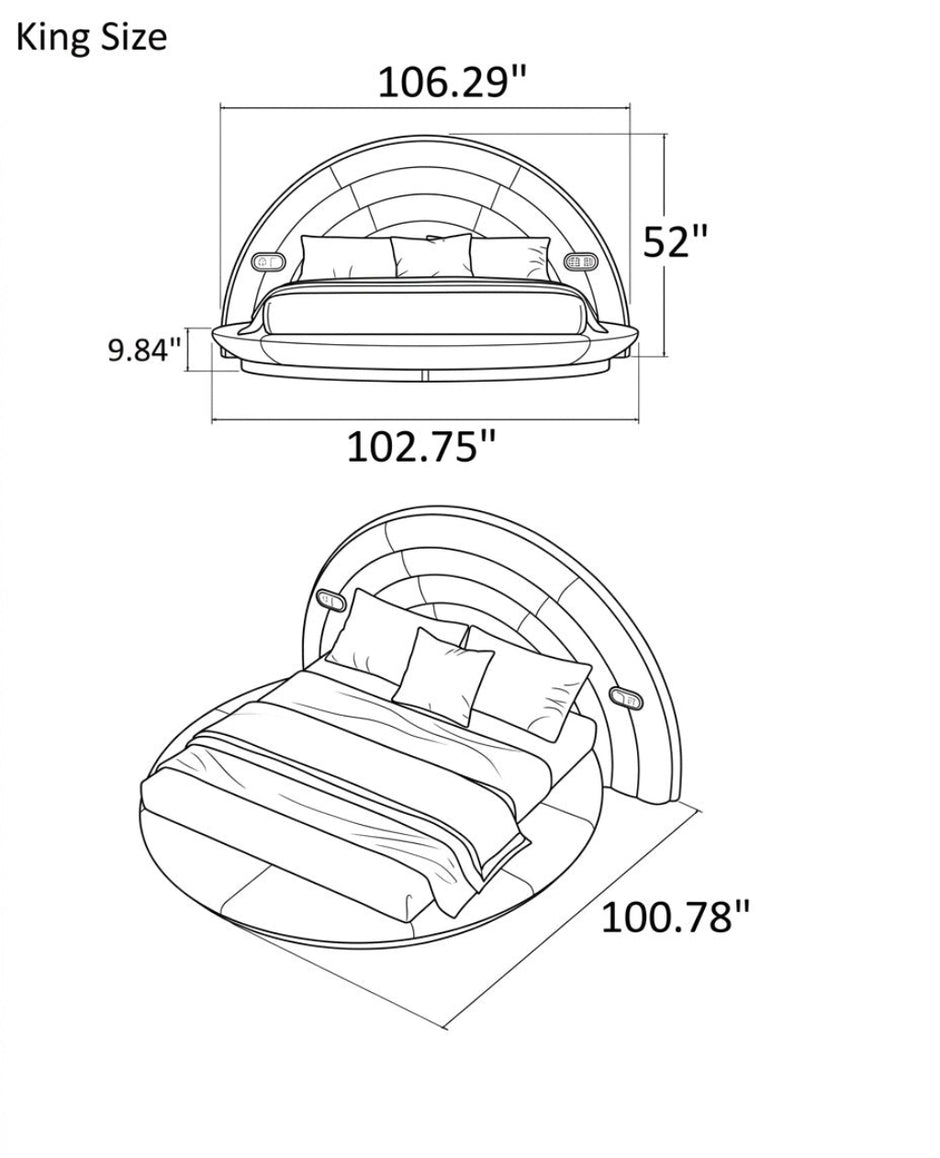 Modern LED Leather Round Bed / Ruchi