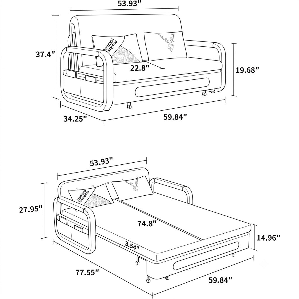 Modern Linen Cotton Sofa Bed With Storage / Ruchi