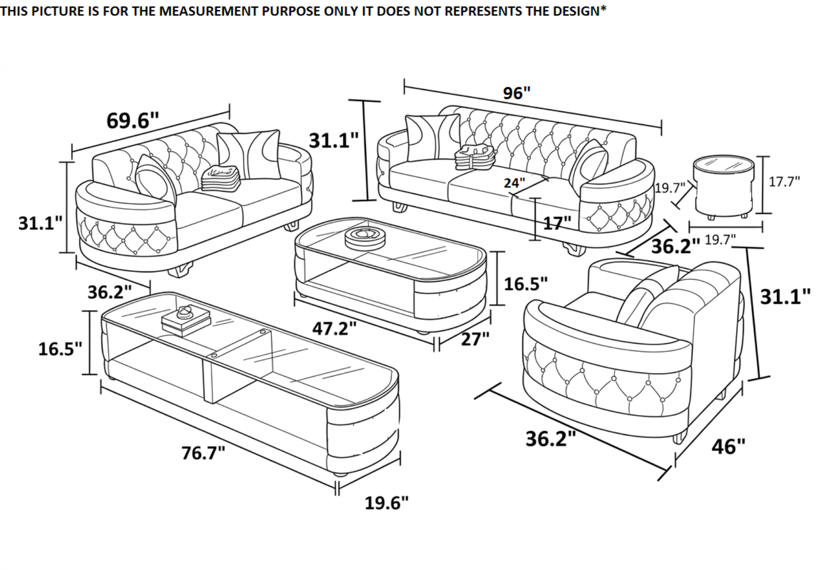 3-Piece Living Room Leather Sofa Set