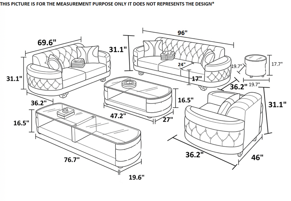 3-Piece Living Room Leather Sofa Set
