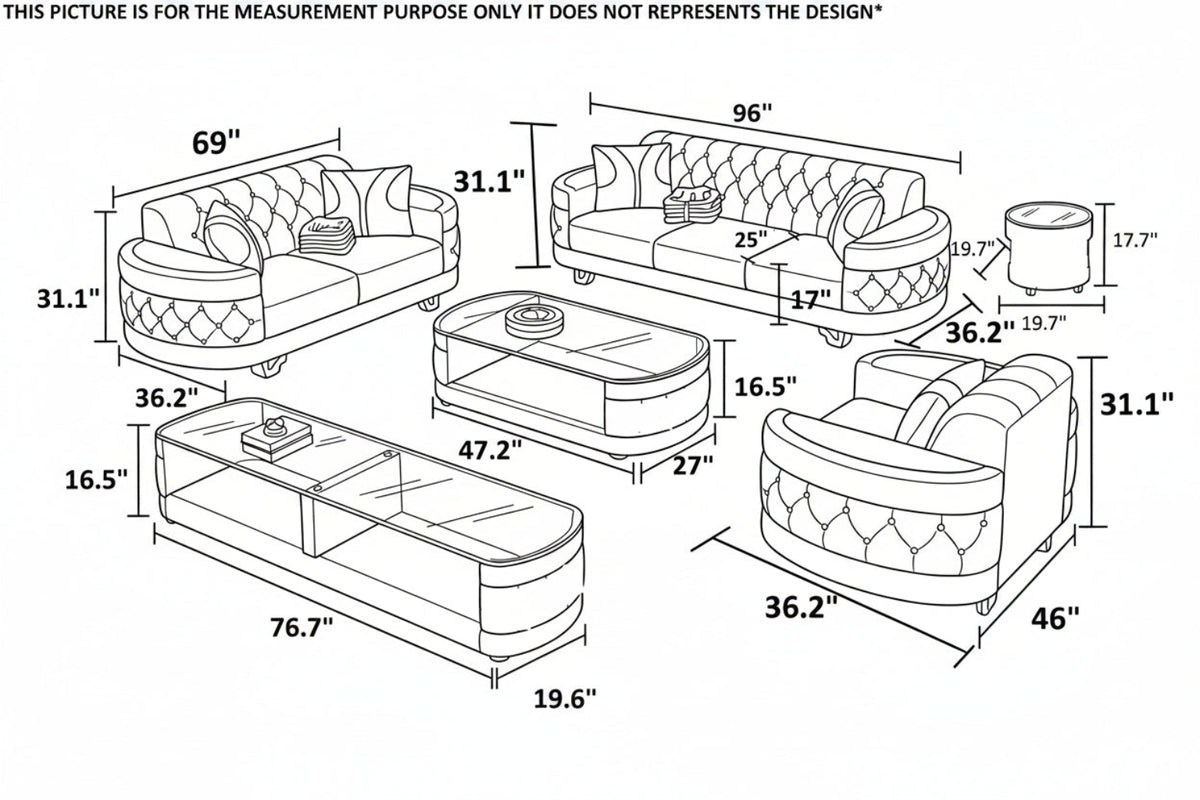 3-Piece Living Room Leather Sofa Set