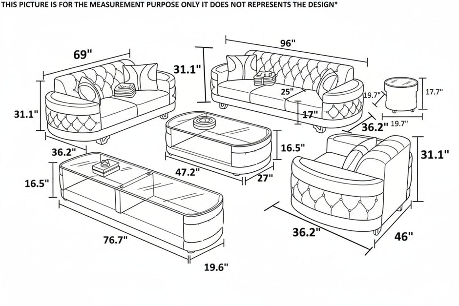3-Piece Living Room Leather Sofa Set