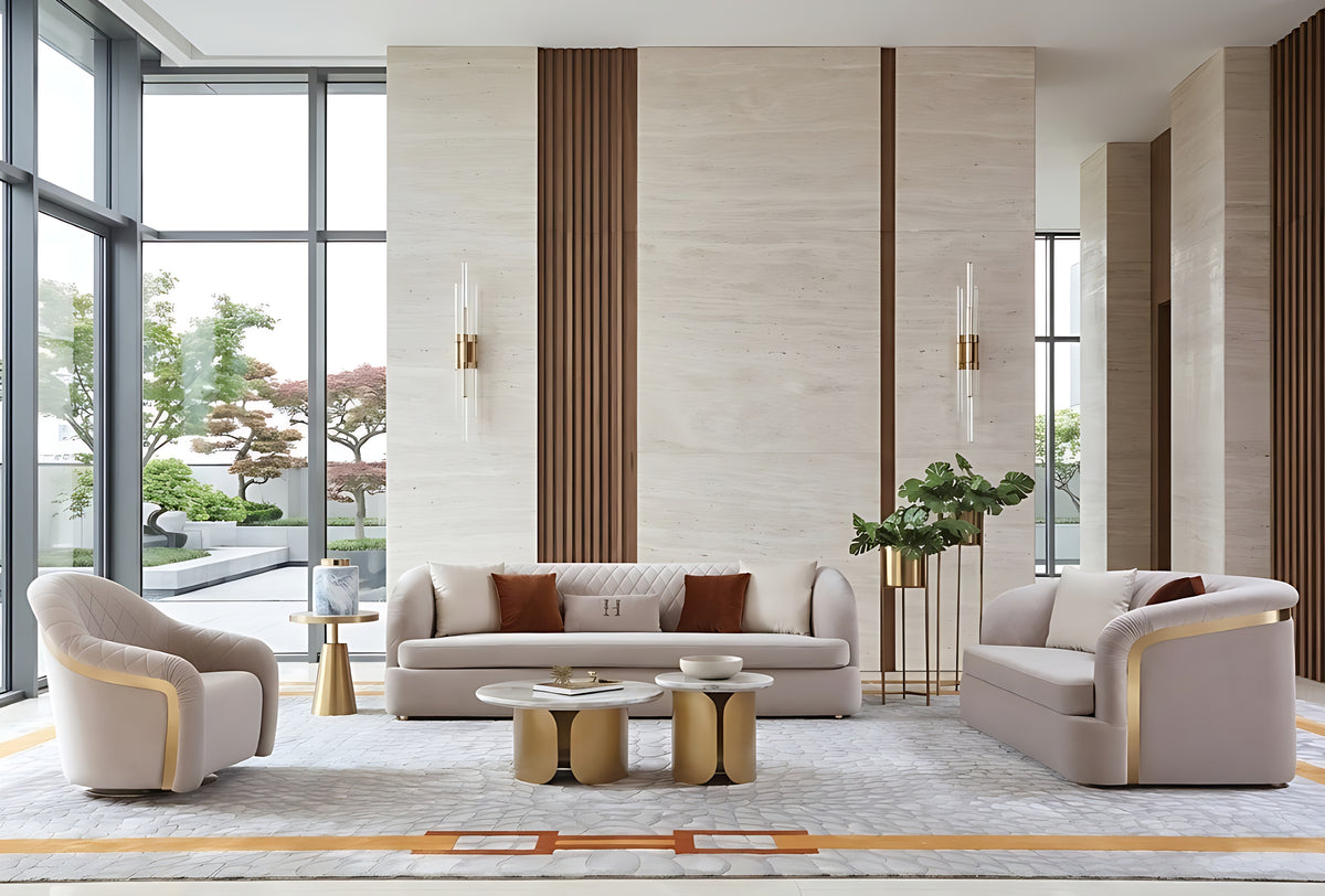 Luxurious 3 Pieces Velvet Fabric Sofa Set
