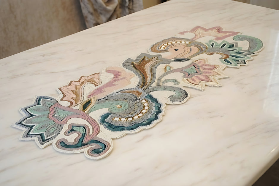 Artisan Paisley Beaded Table Runner / Ruchi