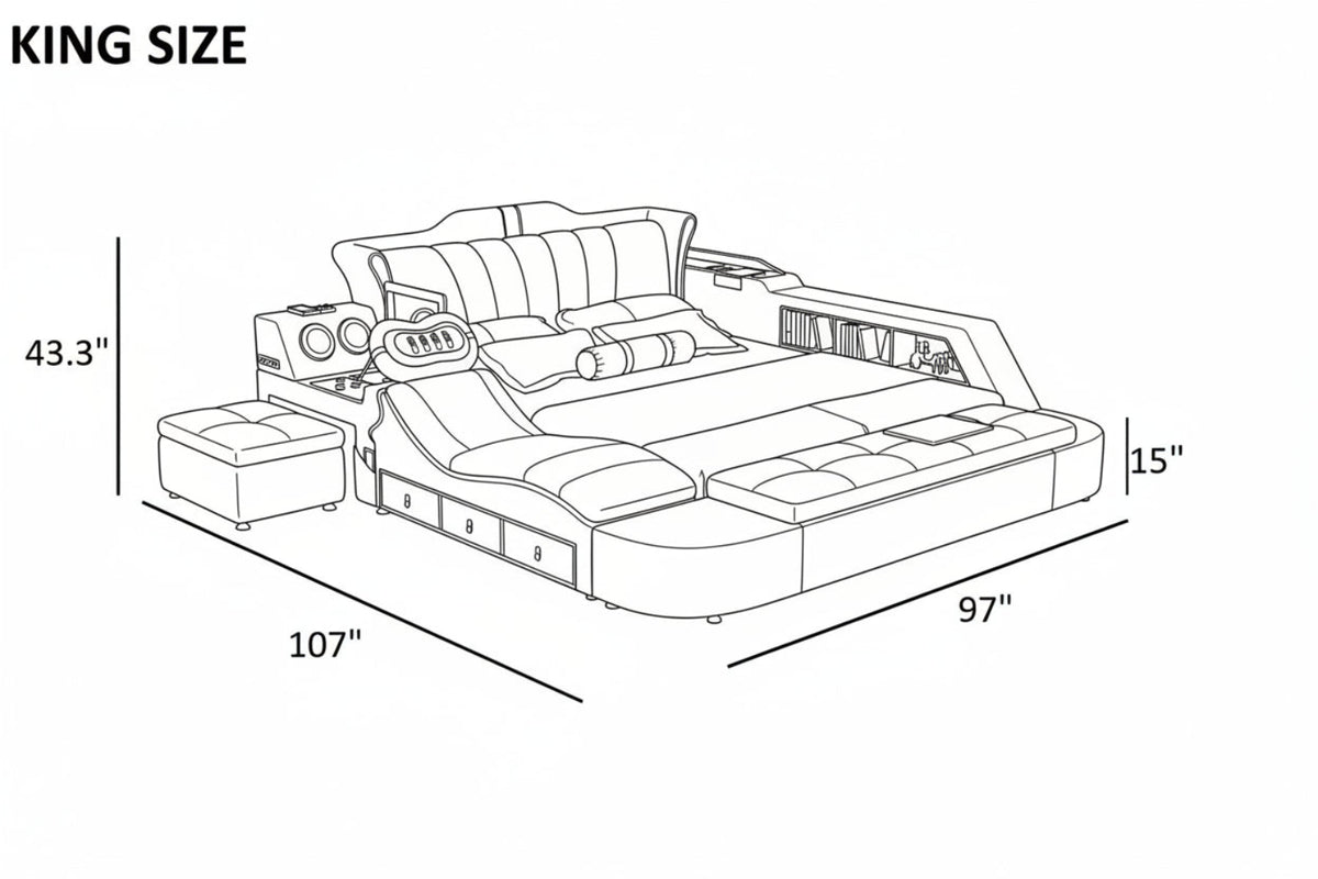 Multifunctional Smart Leather Bed With Massager