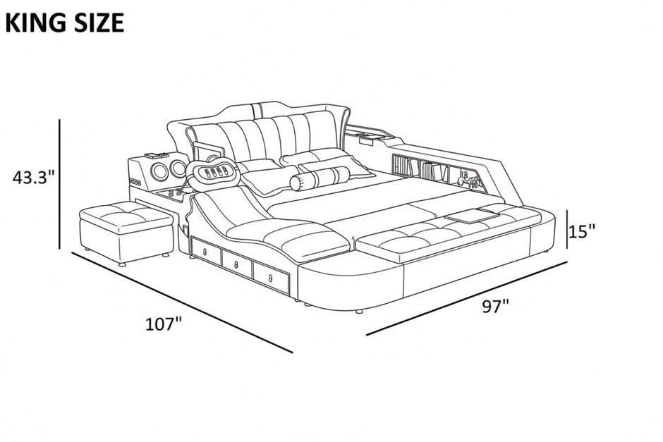 Multifunctional Smart Leather Bed With Massager