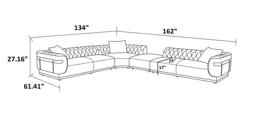 Large L-Shape Velvet Fabric Sectional Sofa