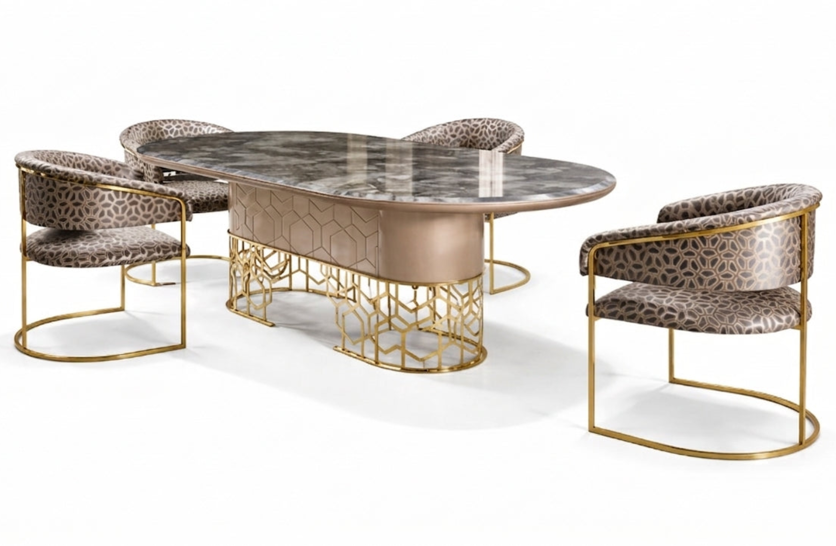 Shiny Marble Top Dining Table Set / Ruchi