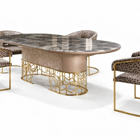 Shiny Marble Top Dining Table Set / Ruchi