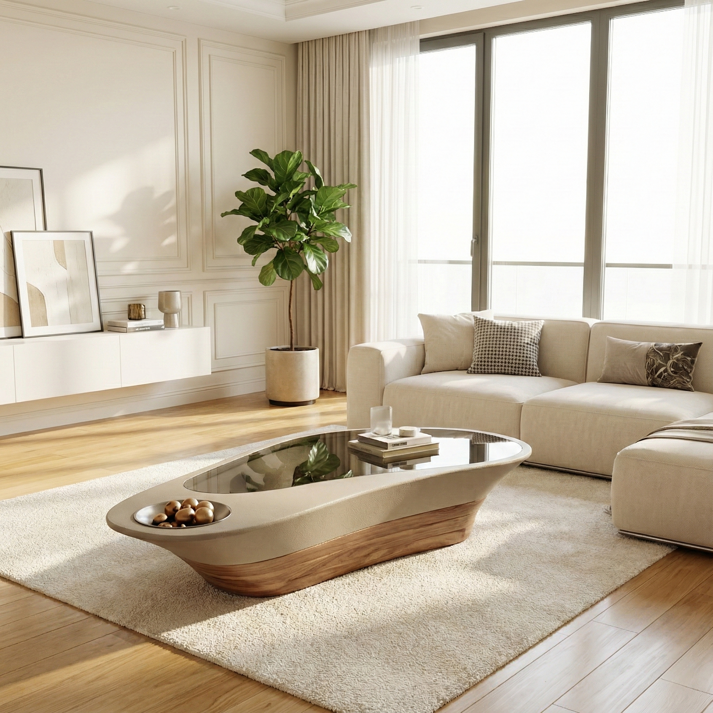 Artistic Glass Top Wooden Coffee Table / Ruchi