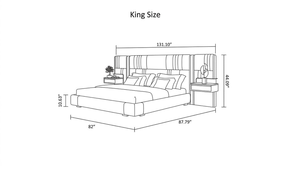 Modern Leather Platform Bed With Headboard / Ruchi