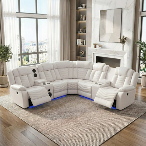 Multifunctional Electric Recliner LED Sectional Leather Sofa