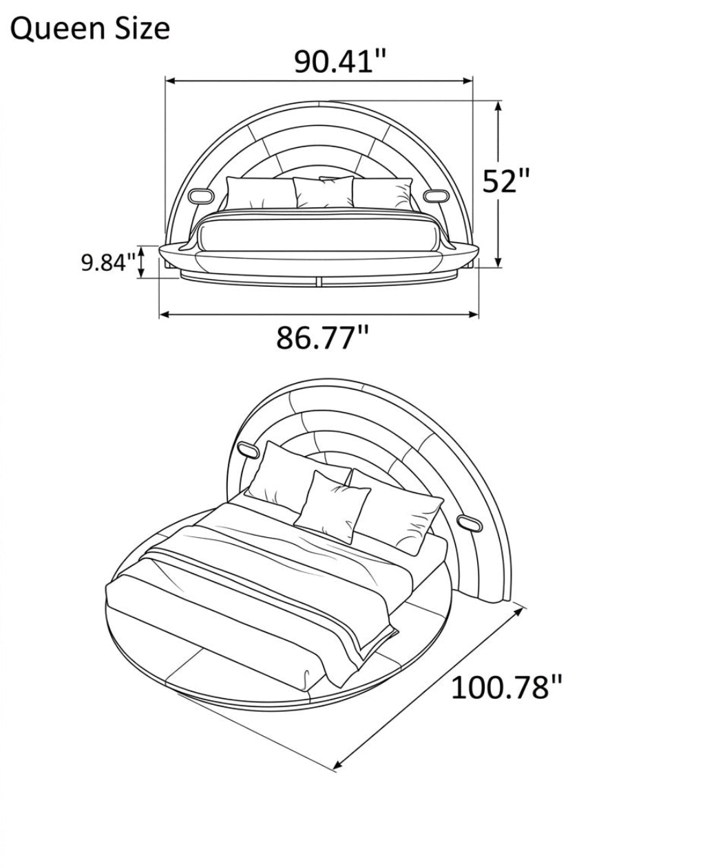 Modern LED Leather Round Bed / Ruchi