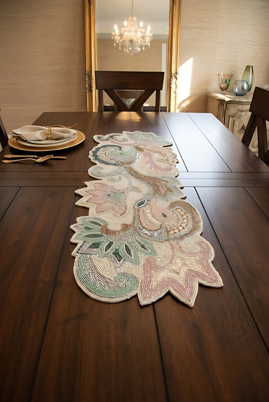 Artisan Paisley Beaded Table Runner / Ruchi