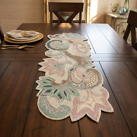 Artisan Paisley Beaded Table Runner / Ruchi