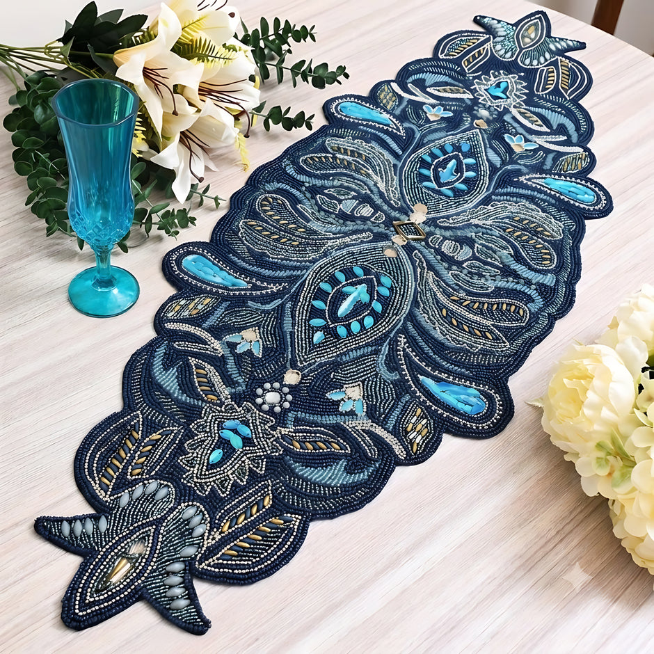 Layered Gemstone & Beadwork Contour Table Runner / Ruchi