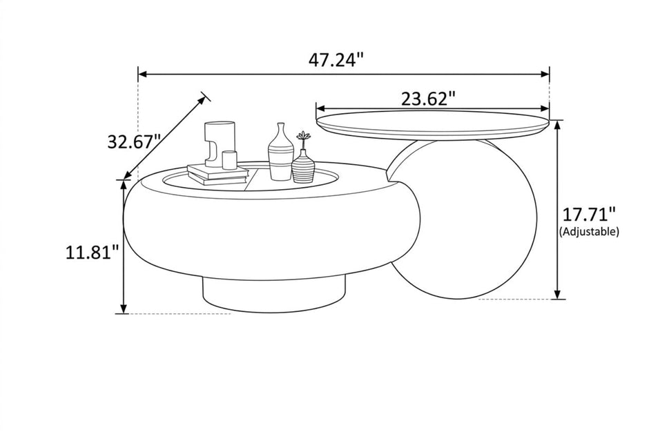 Extendable Round Wooden Coffee Table With Storage / Ruchi 