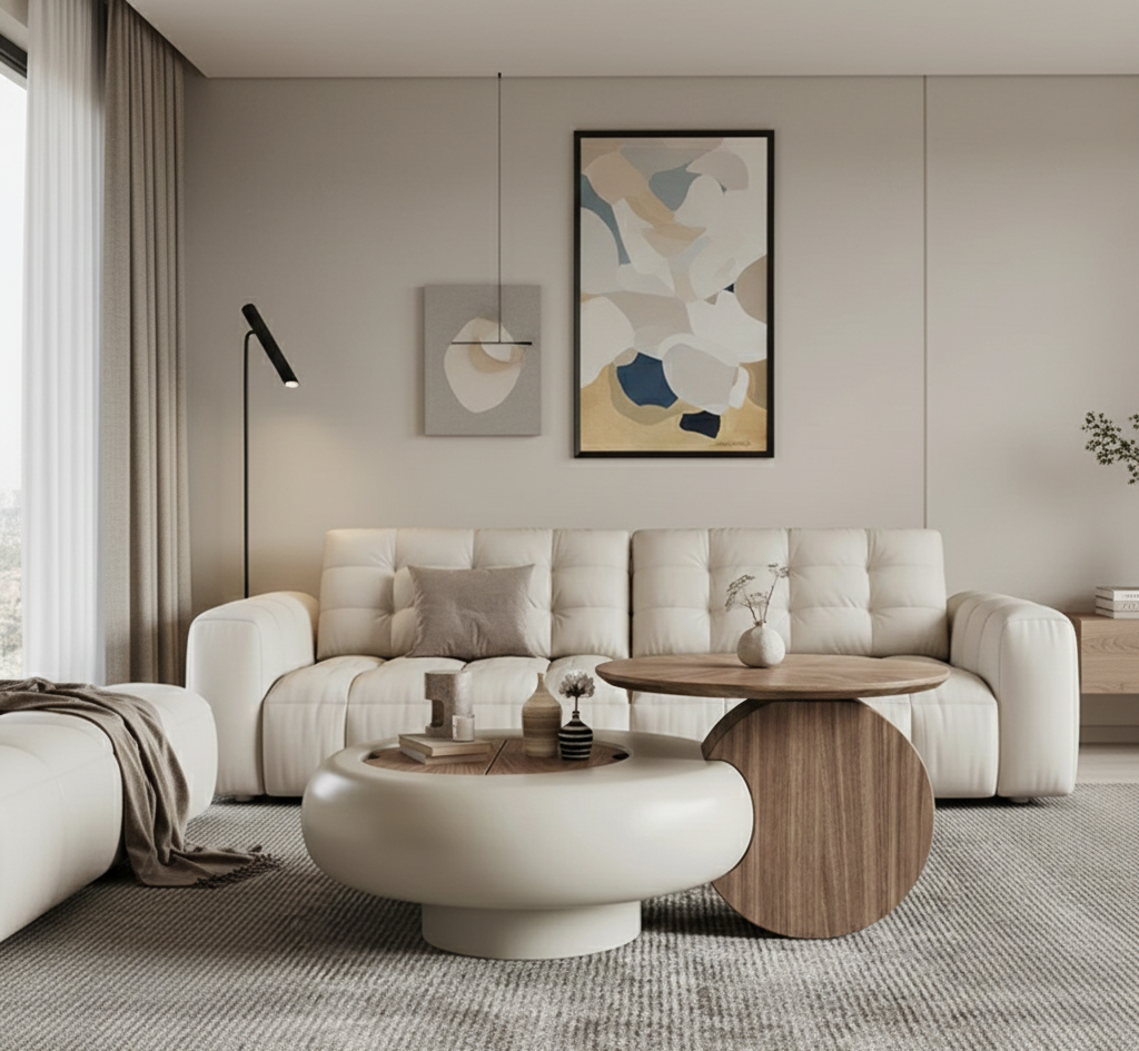 Extendable Round Wooden Coffee Table With Storage