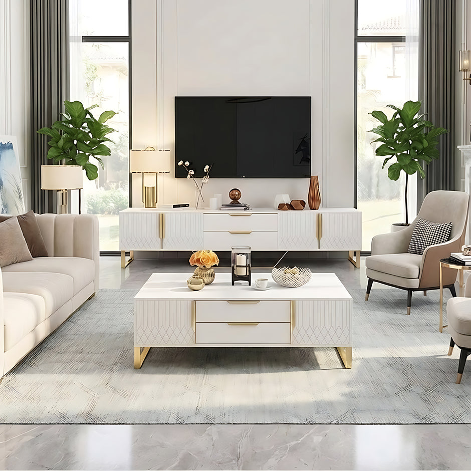 Elegant Wooden Coffee Table And TV Stand Set
