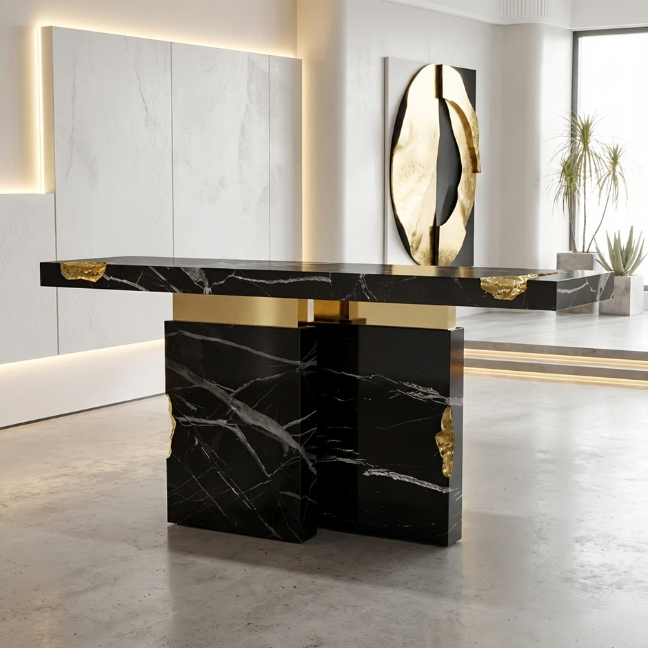 Modern Marble Looking Metal Accent Table / Ruchi