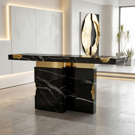 Modern Marble Looking Metal Accent Table / Ruchi