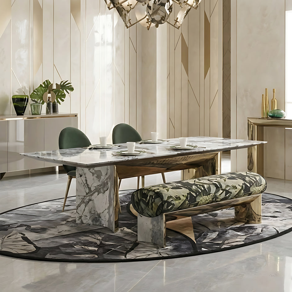 Rectangular Marble Dining Table Set With Bench / Ruchi