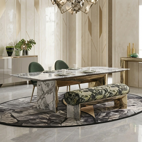 Rectangular Marble Dining Table Set With Bench / Ruchi