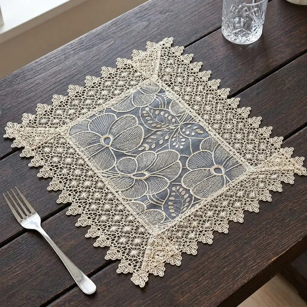 Cotton Linen Floral Design Placemat Set of 5 / Ruchi 