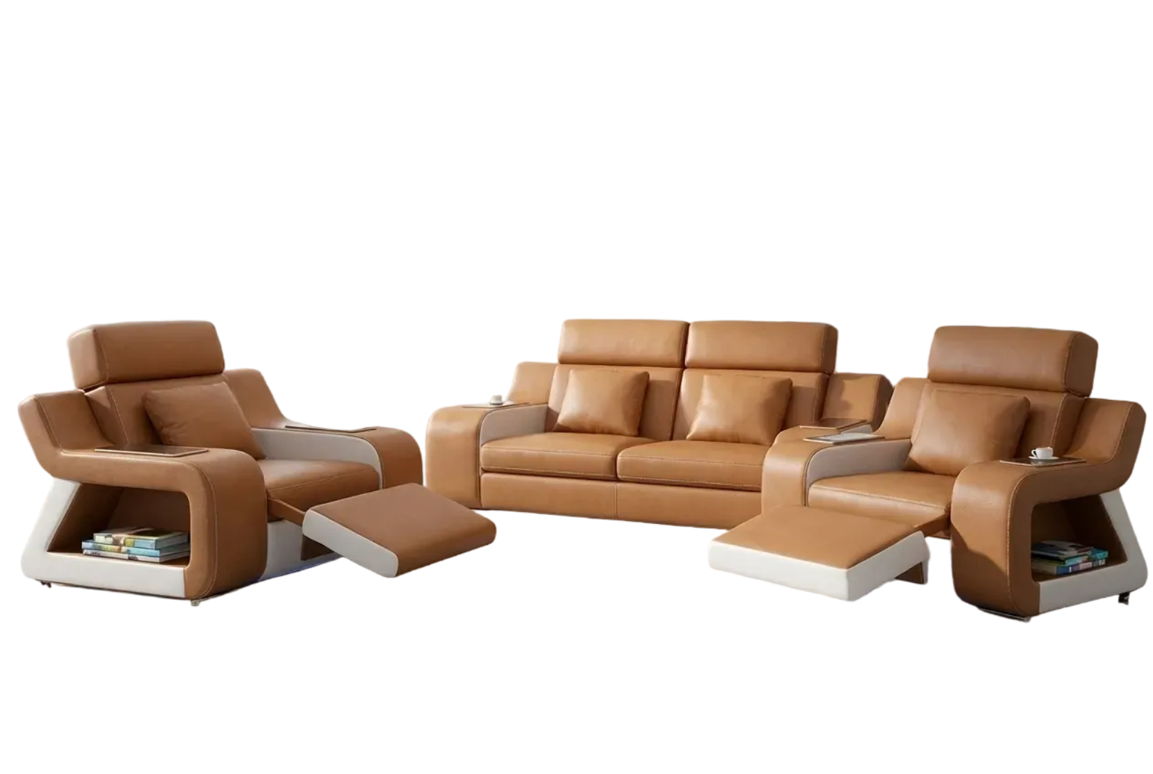 Power Recliner Leather LED Sofa Set