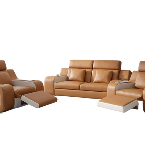 Power Recliner Leather LED Sofa Set