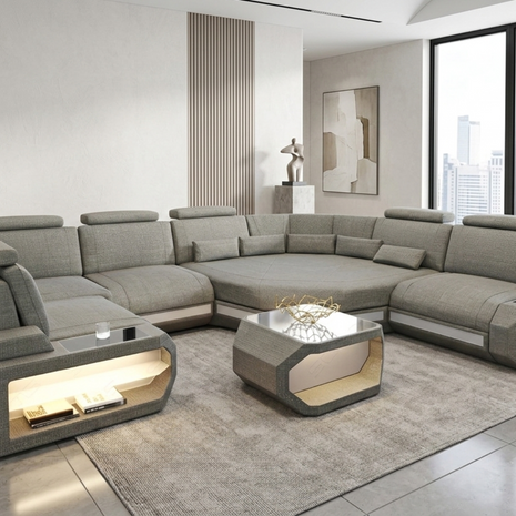 U-Shaped Fabric Sectional Sofa With LED Lights / Ruchi