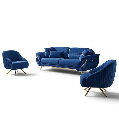 Classic Velvet Fabric Sofa Set Of 3